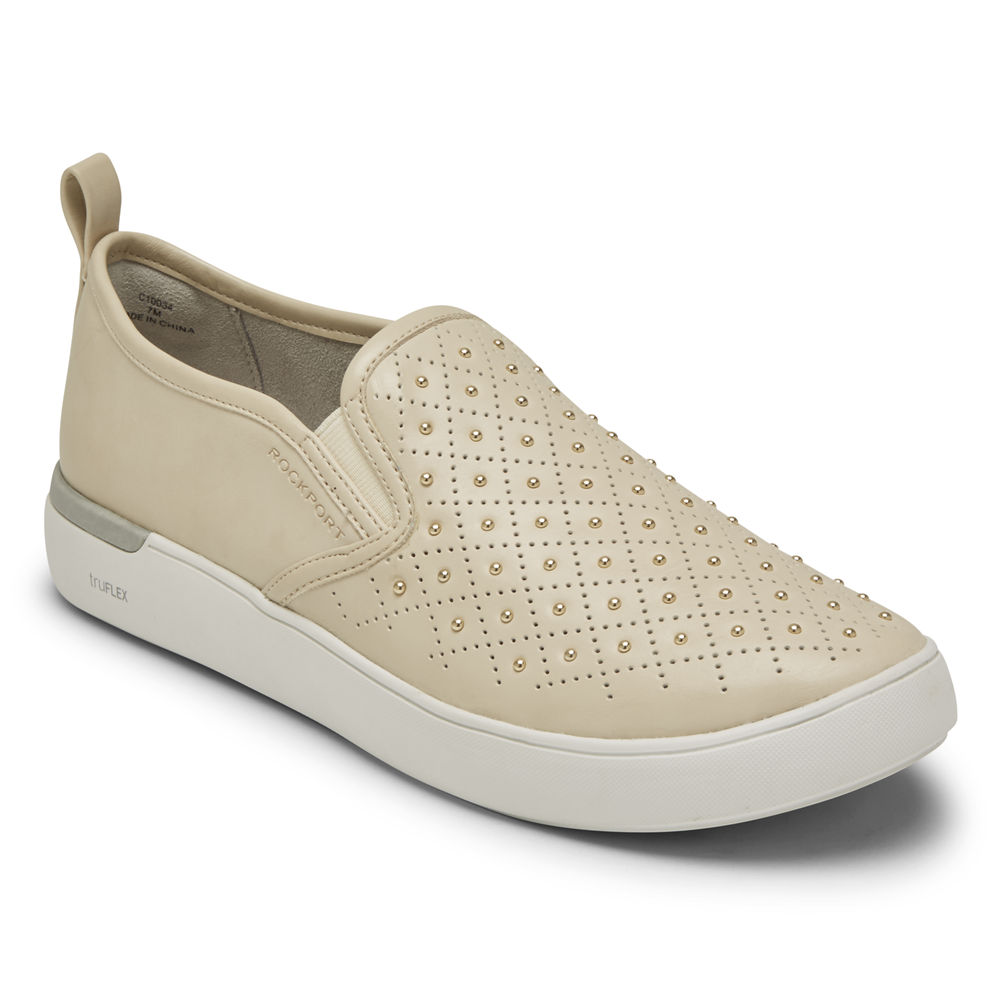 Rockport Slip-Ons Dame Beige - Truflex Parissa Studded Gore - LSKM82416